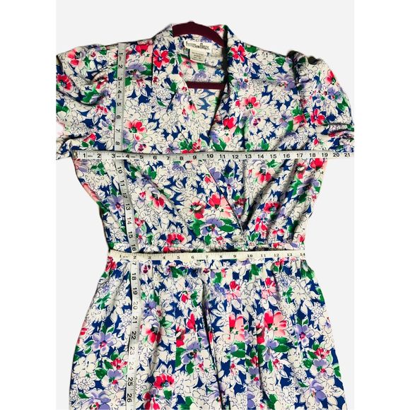 Vintage Dress Sz 12 Petites by Maggie Pleated Floral Bouquet Print Button MIDI - Picture 3 of 5